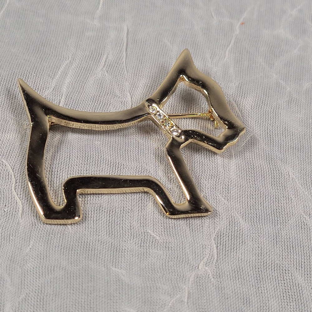 Scotty Dog Brooch Gold Tone Clear Rhinestone Collar Animal Silhouette Pin